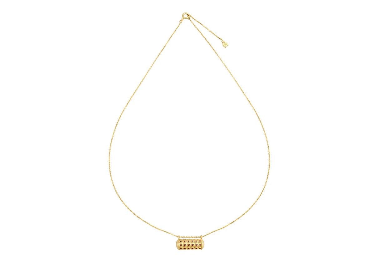 Column Pendant Necklace with Ruby CZs