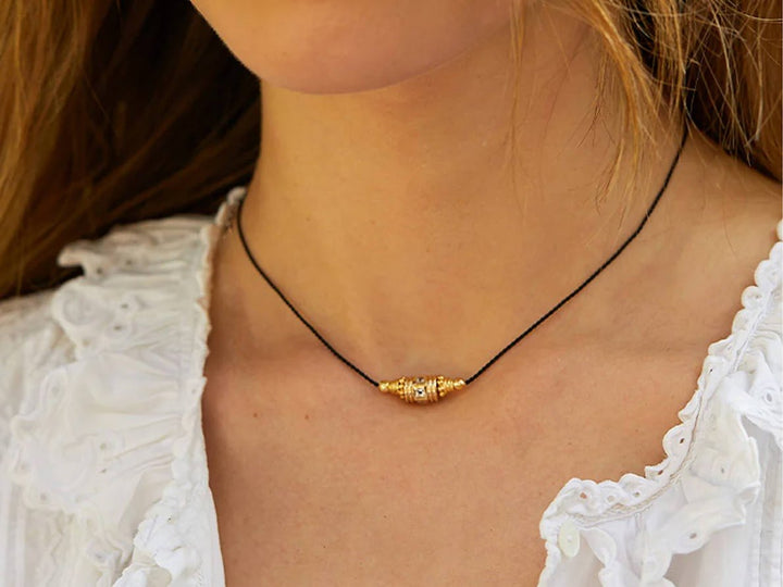 Gold and White Topaz Rahki Charm Necklace