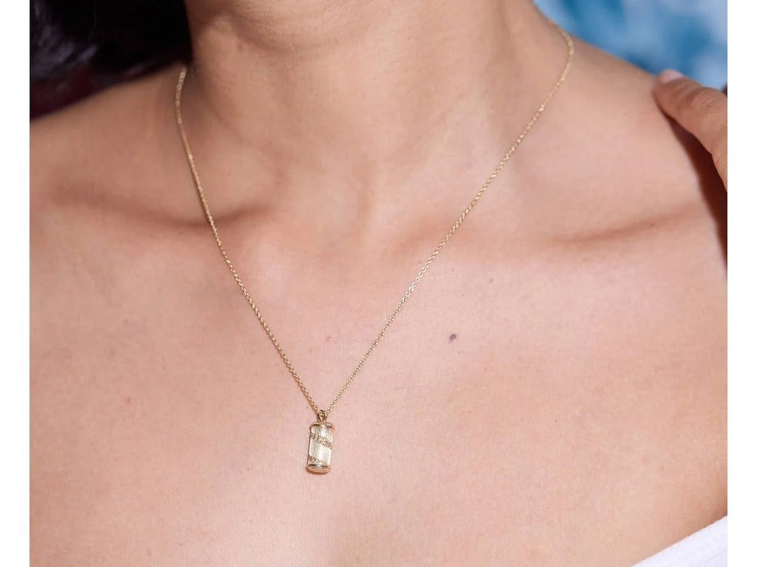Spiral Column Pendant Necklace with White Sapphires