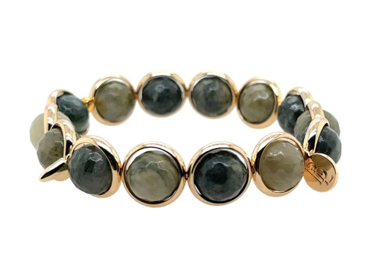 Green Rabbit Fur Agate Bracelet with Spikes