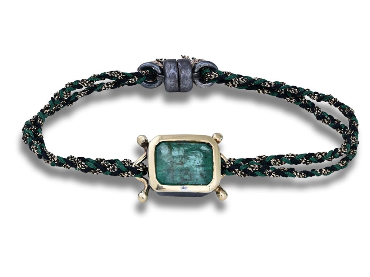 10k/SS Emerald Bracelet on Double Silk Cord