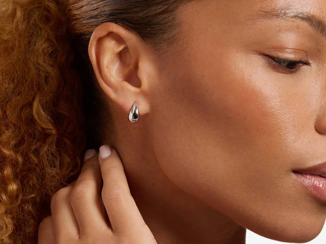 Silver Teardrop Stud Earrings