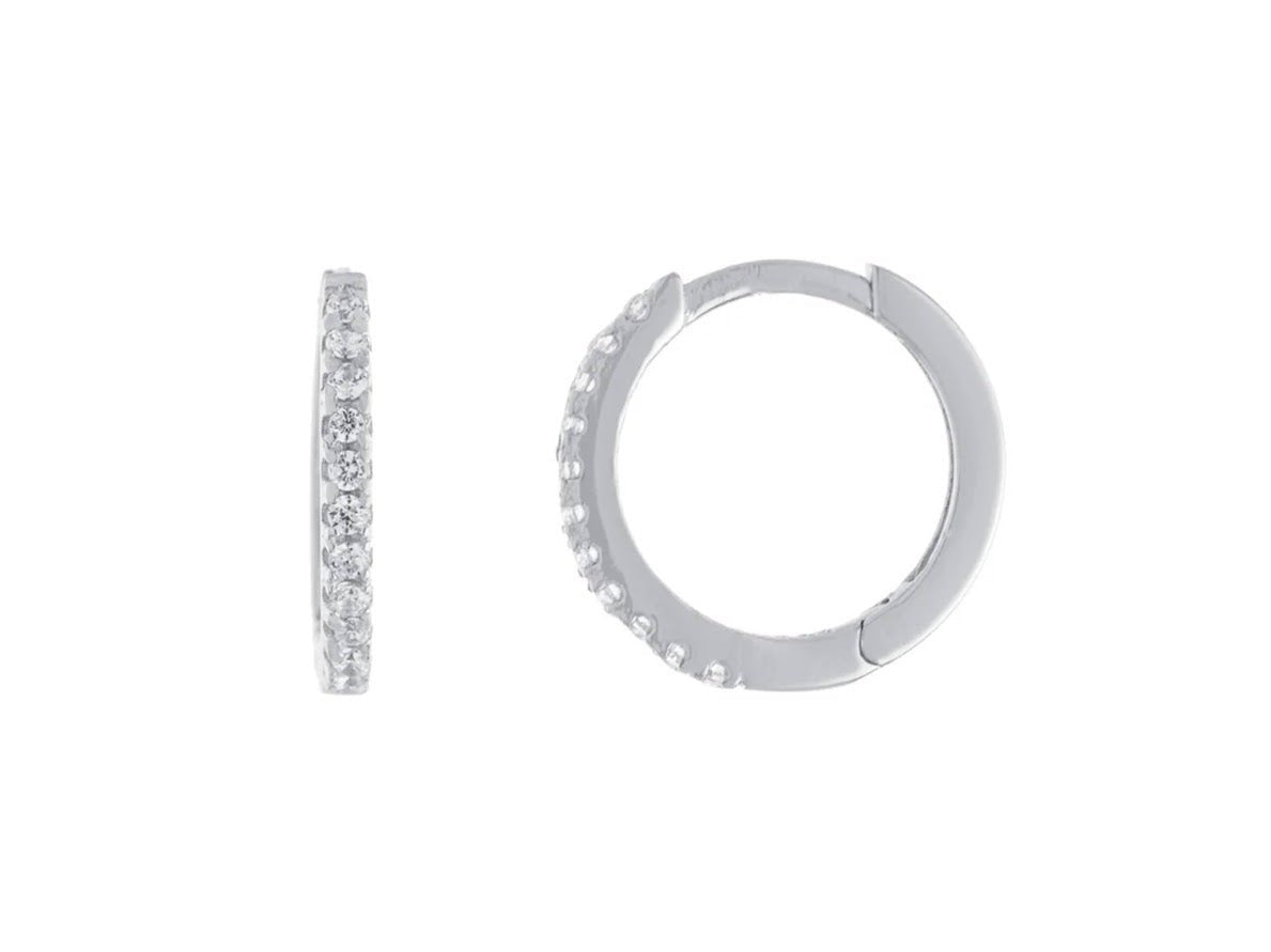 Silver 11mm Huggie Hoops with CZs