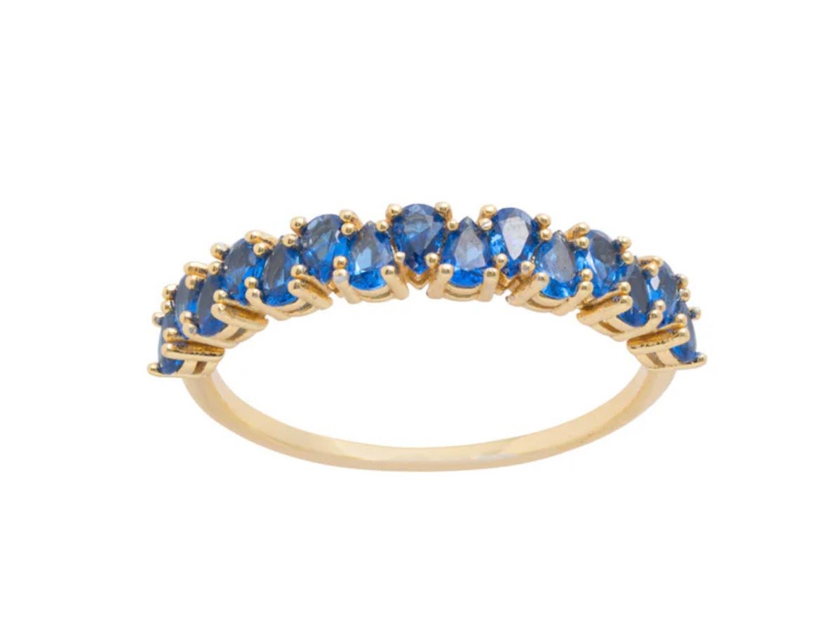 Gold Band with Blue Teardrop CZs.