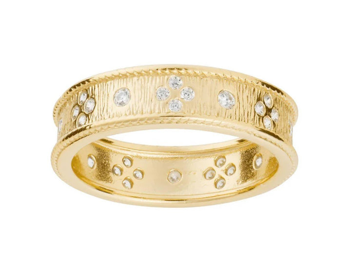 Gold Etched Band with CZs