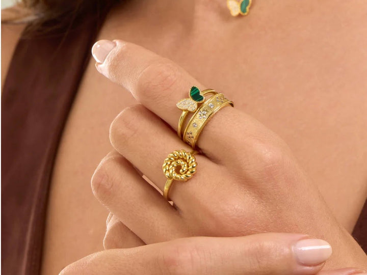Gold Etched Band with CZs