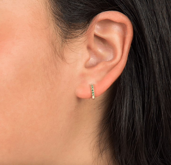 Faux Green CZ Huggie Hoops