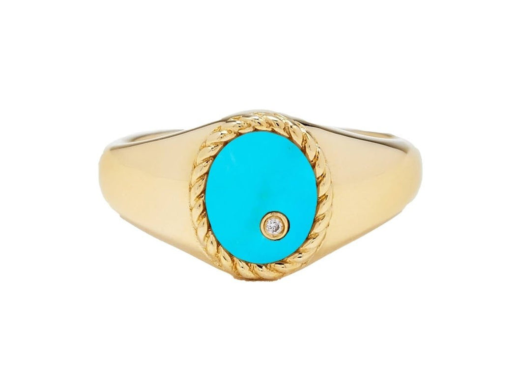 9k Turquoise and Diamond Signet Ring