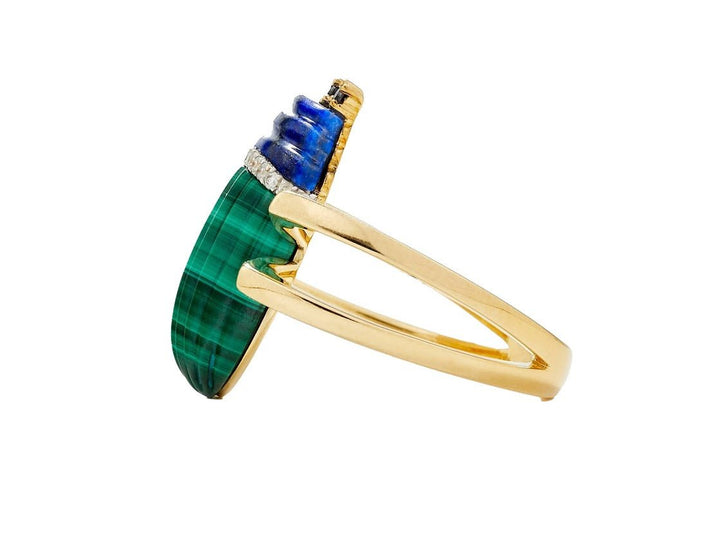 9k Malachite and Lapis Scarab Ring