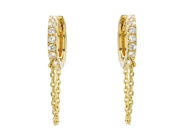 Clear CZ Huggie Hoop Earrings with Chains