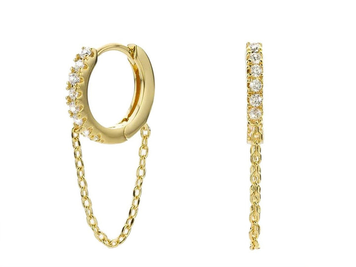 Clear CZ Huggie Hoop Earrings with Chains