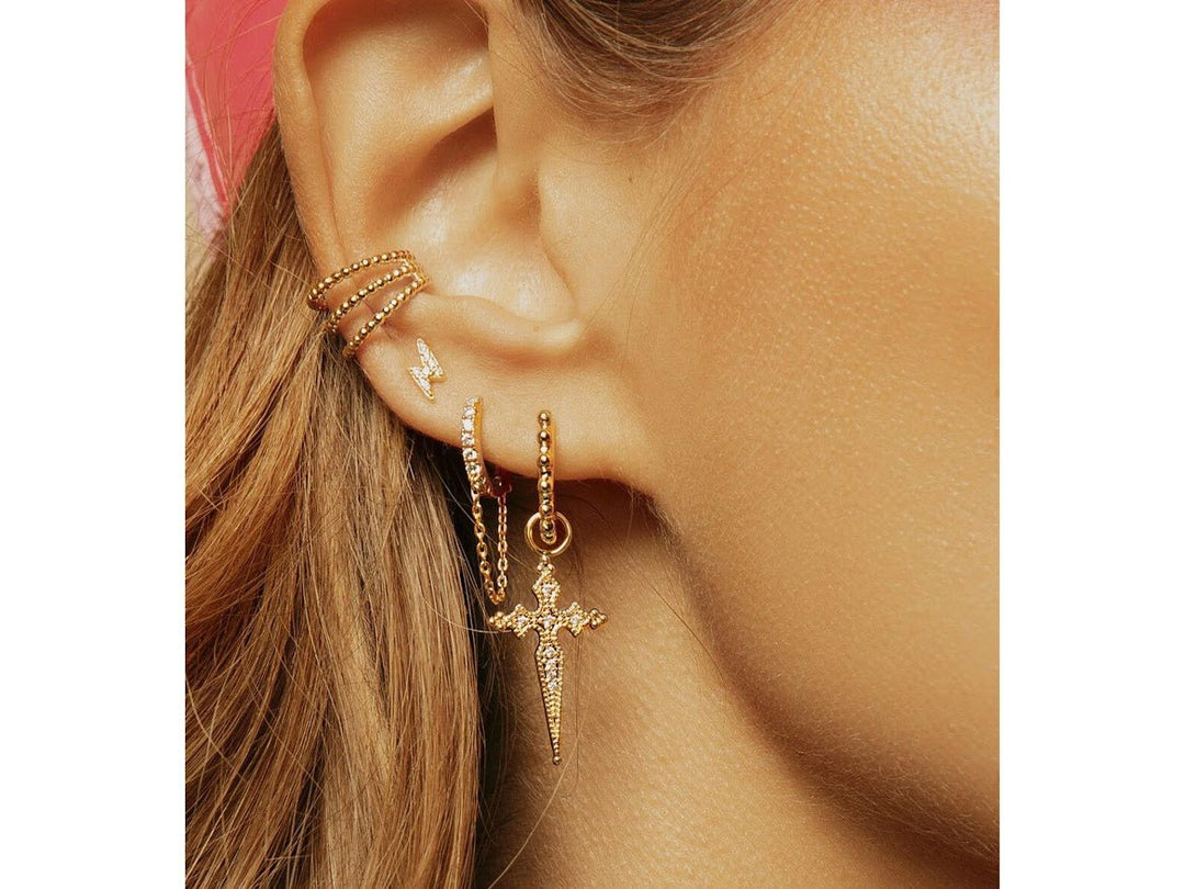 Clear CZ Huggie Hoop Earrings with Chains