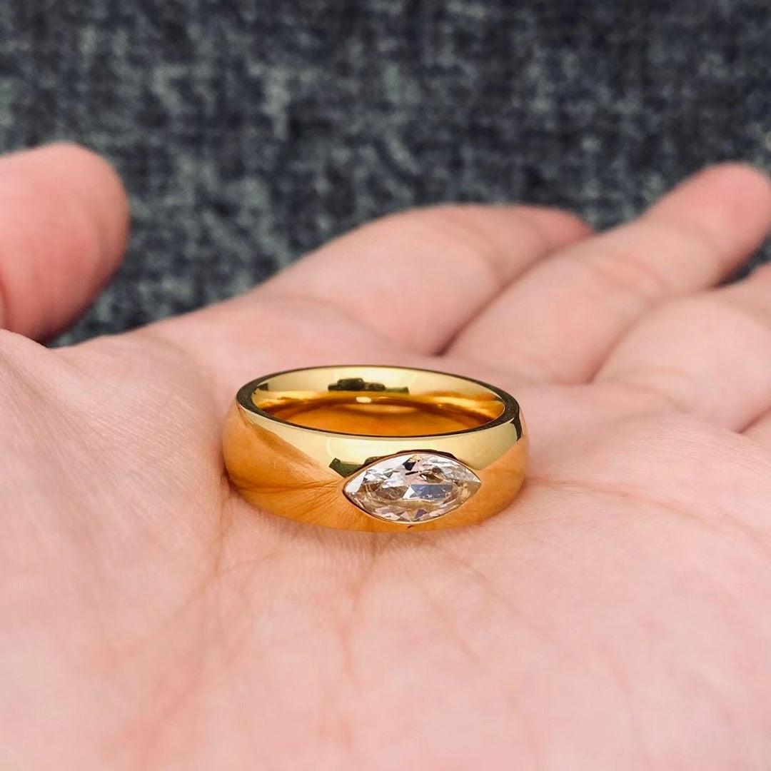 Gold Band with Marquise-Cut CZ