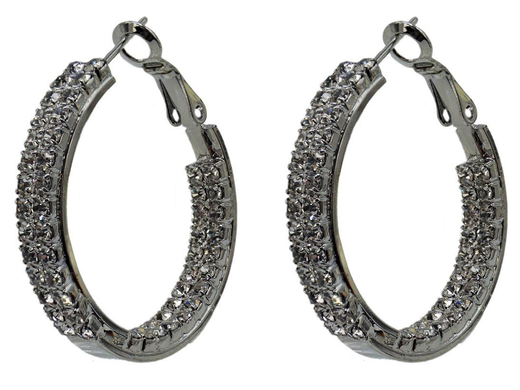 Silver Double Row CZ Hoops
