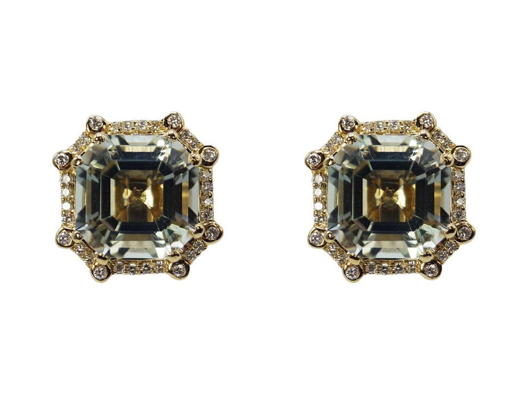 18k Green Amethyst and Diamond Earrings