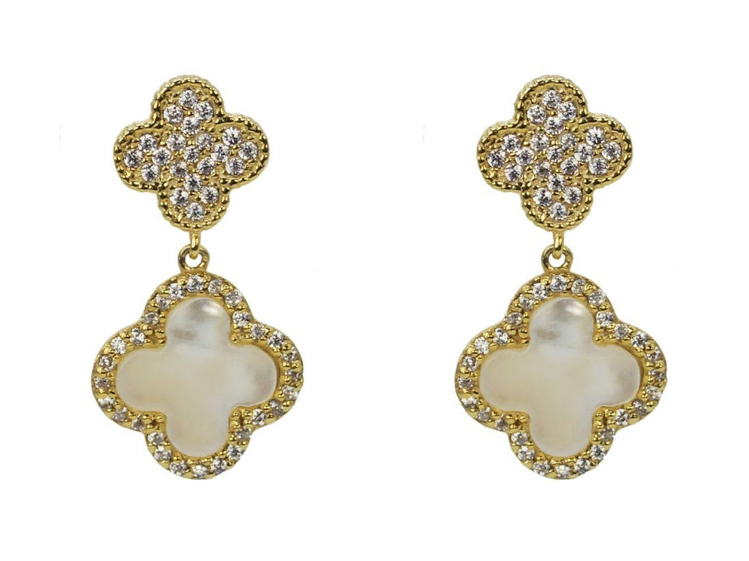 MOP Double Clover Drop Earrings