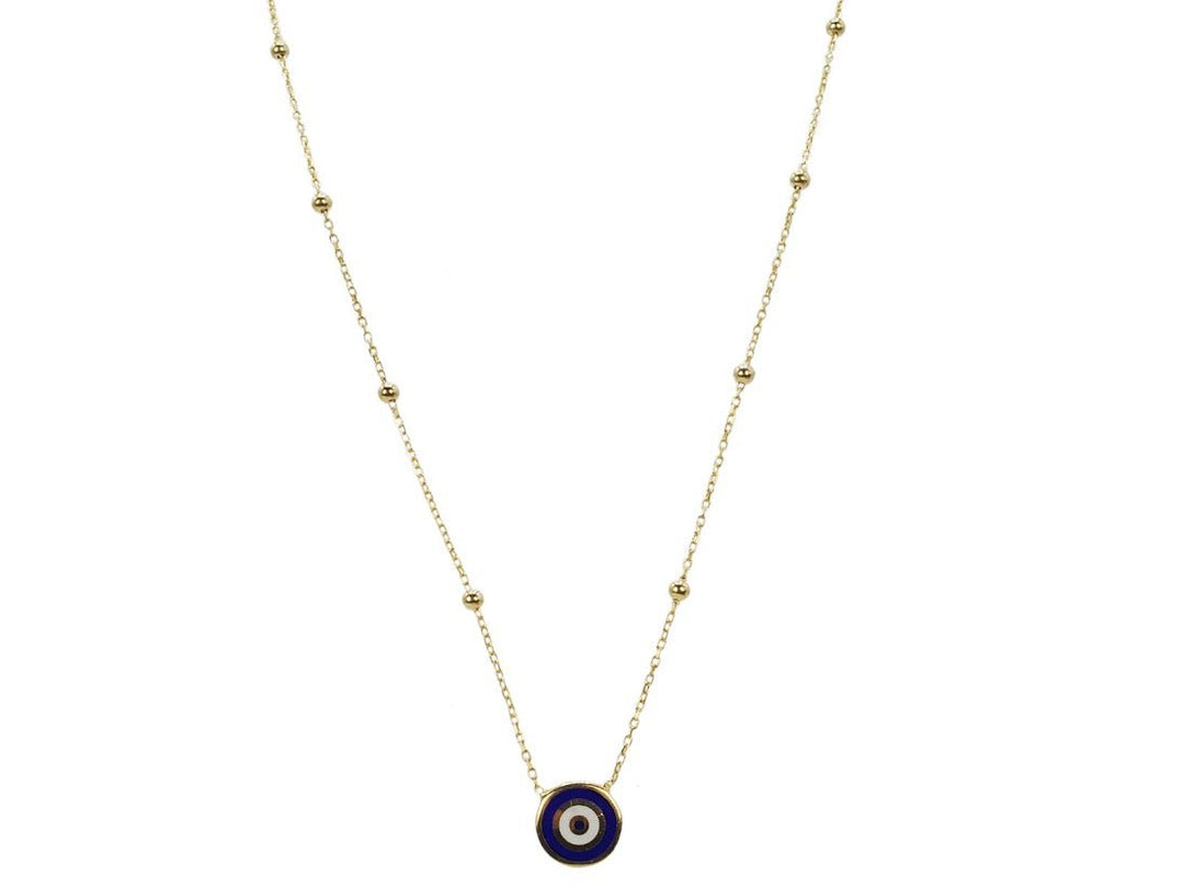 Navy Evil Eye Necklace with Dotted Chain