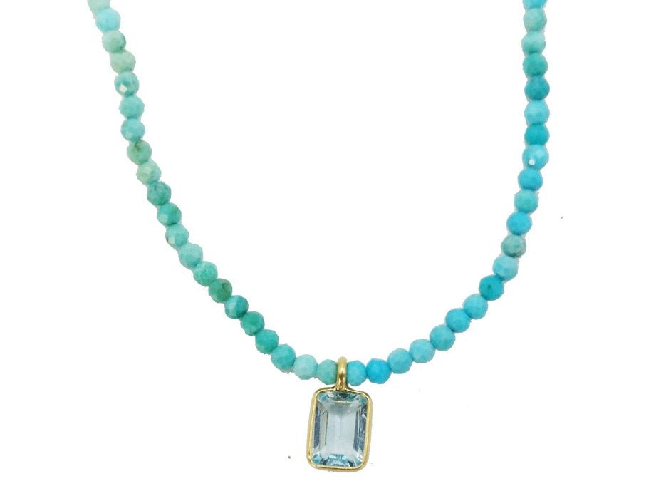Turquoise and Blue Topaz Charm Necklace