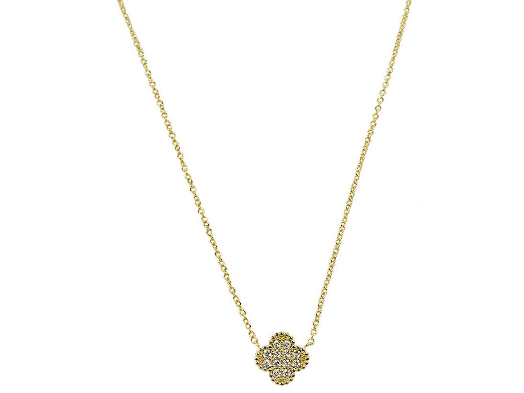 Gold CZ Clover Necklace