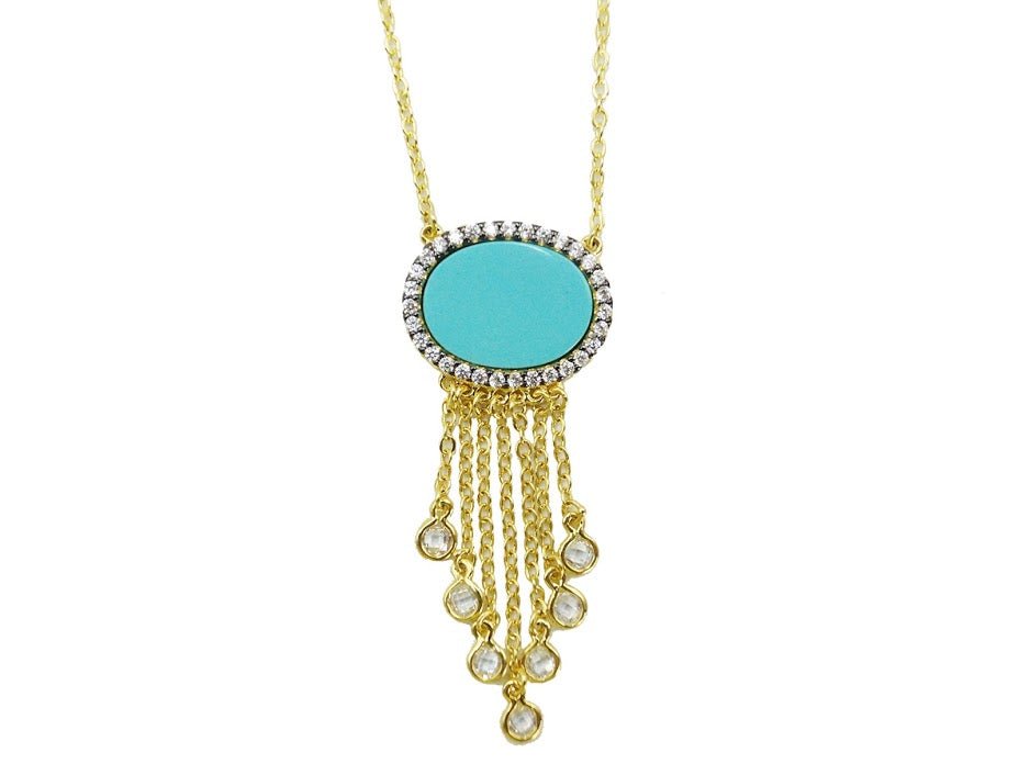 Oval Turquoise with Drops Necklace.