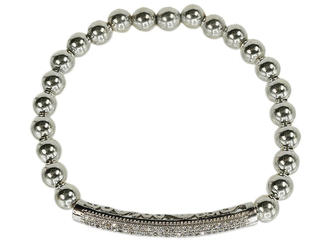 Silver 6mm Bead Bracelet with Silver CZ Bar