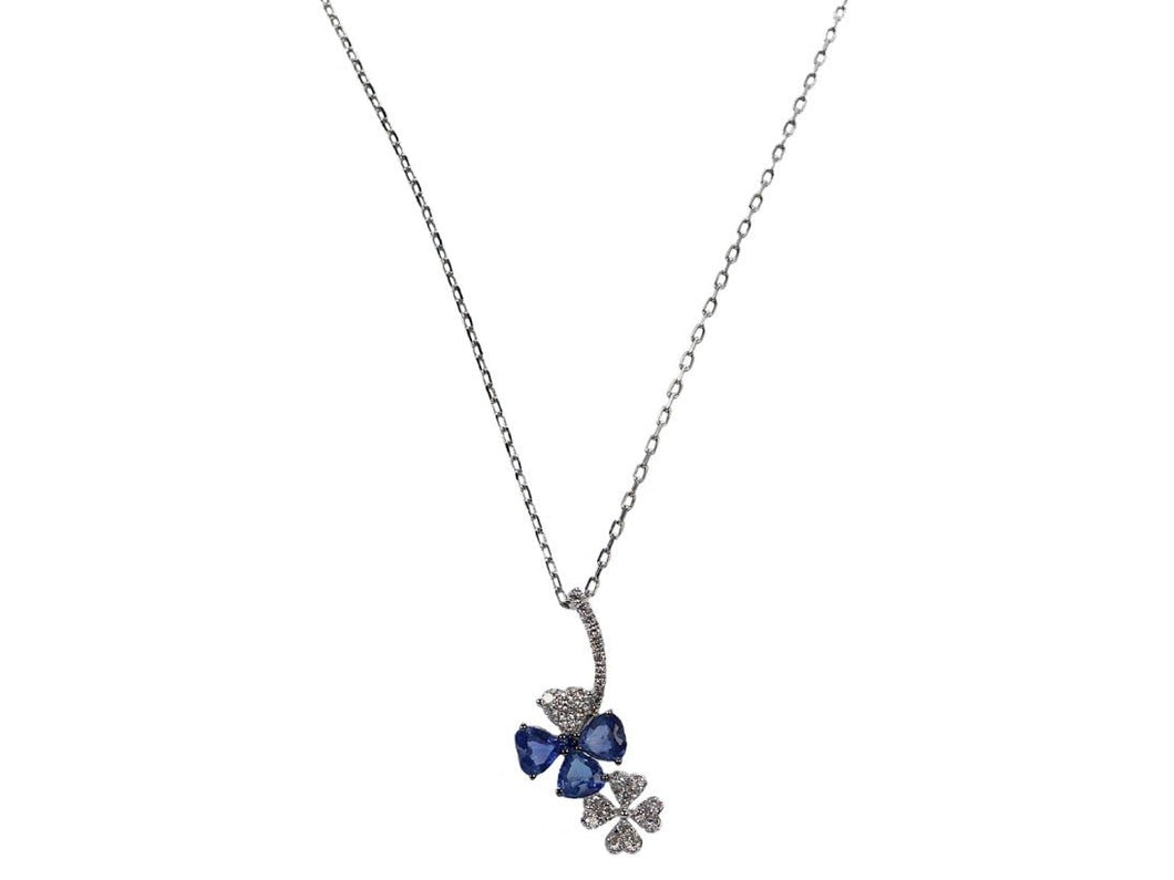 18k Sapphire and Diamond Flower Pendant Necklace