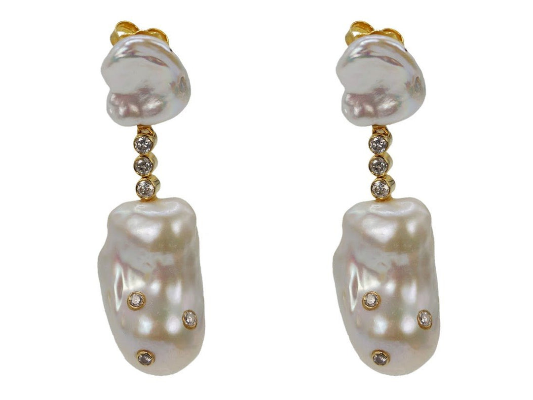 18k Pearl Drop Earrings with Diamonds