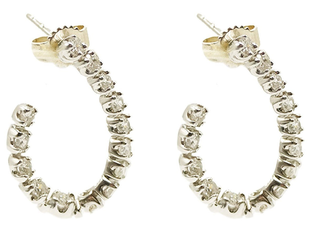 14k Curved Hoop Earrings with Diamonds