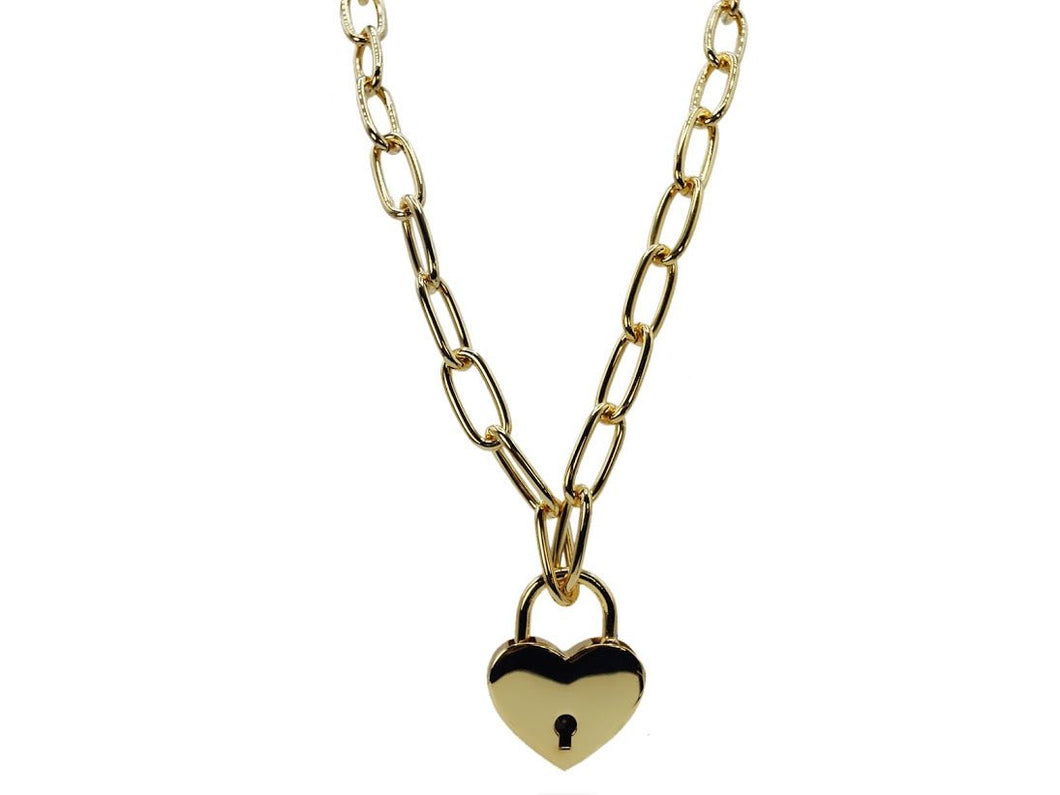 Gold Heart Padlock Necklace