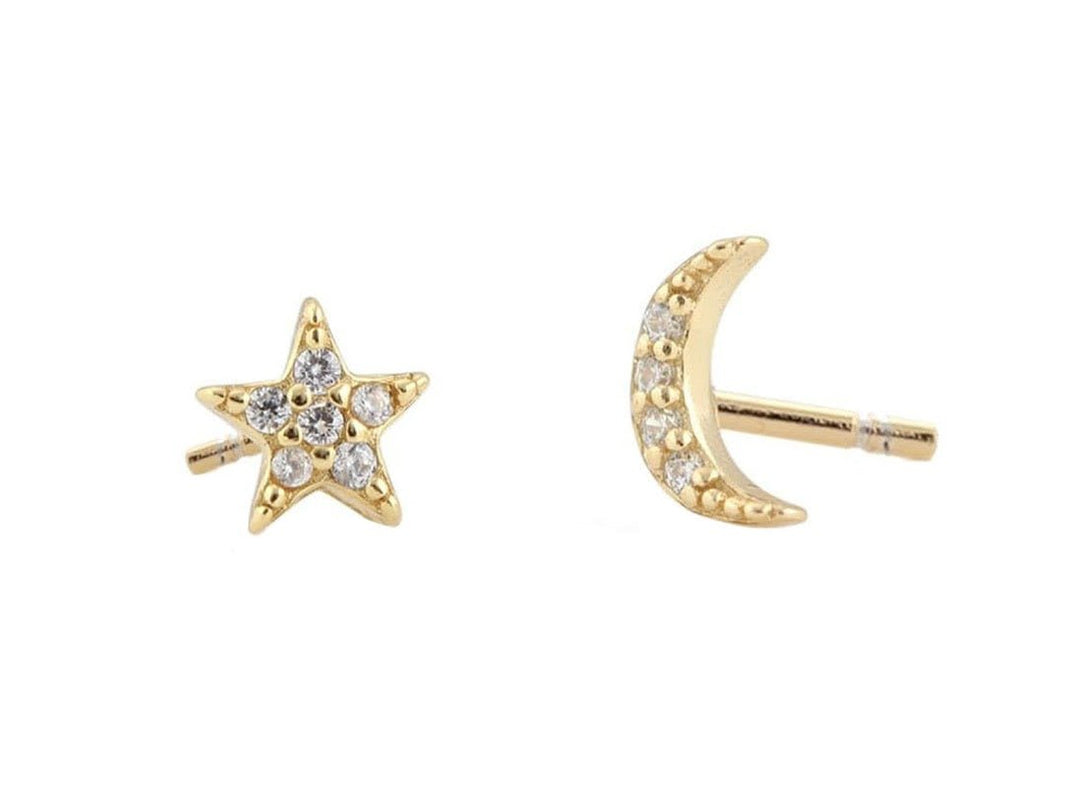 Star and Moon Stud Earrings