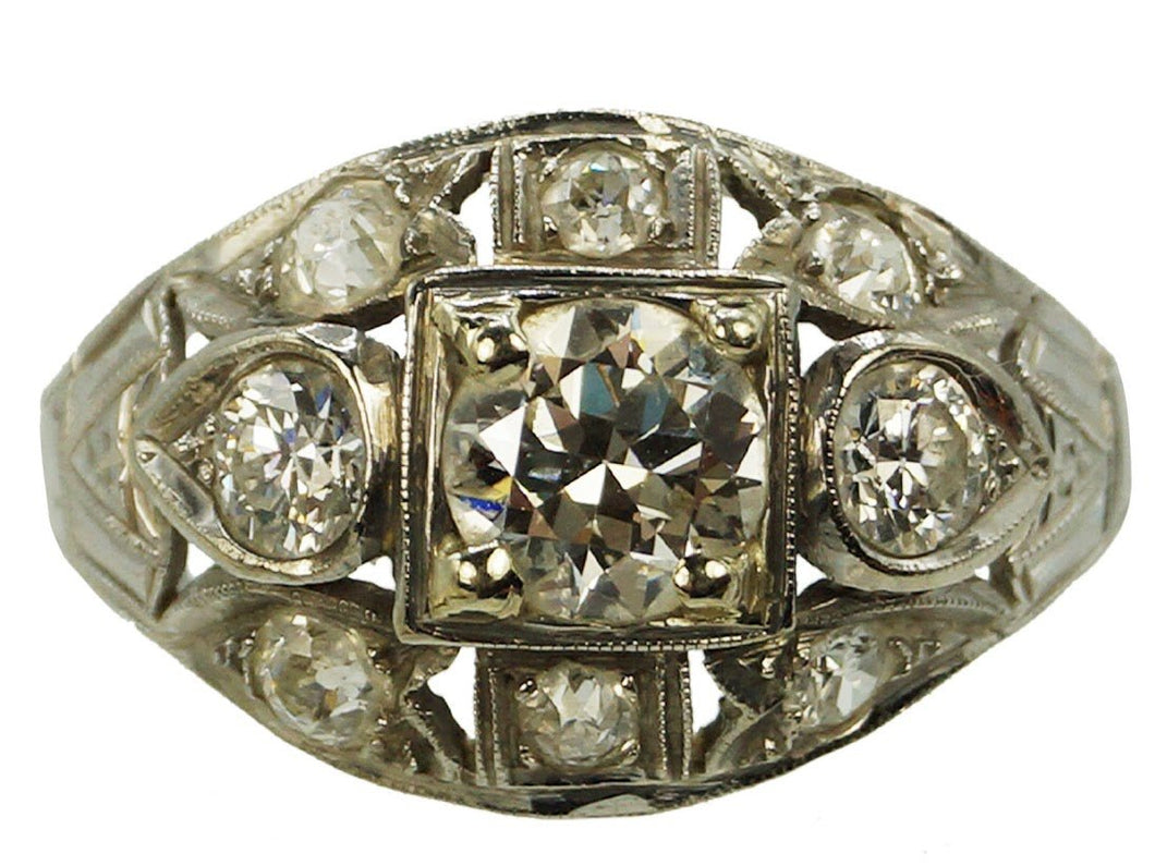 Deco Dome Ring with Diamonds