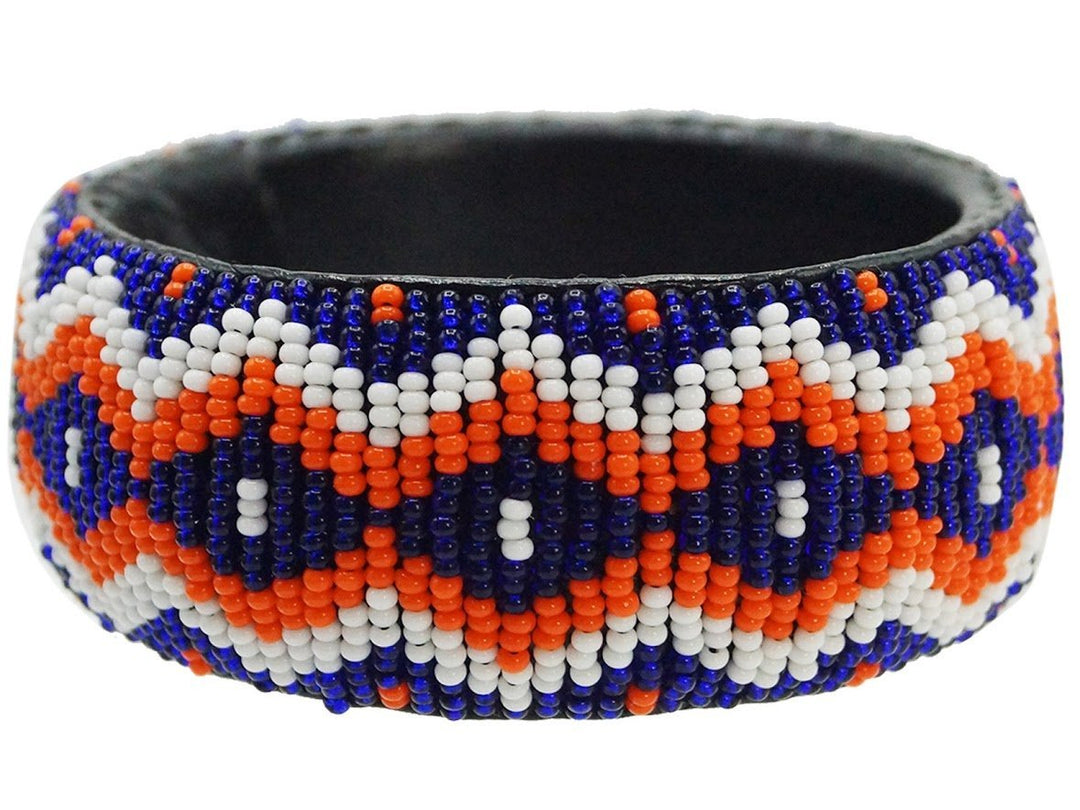 Hand-Beaded Maassai Cuff Blue, Orange, and White