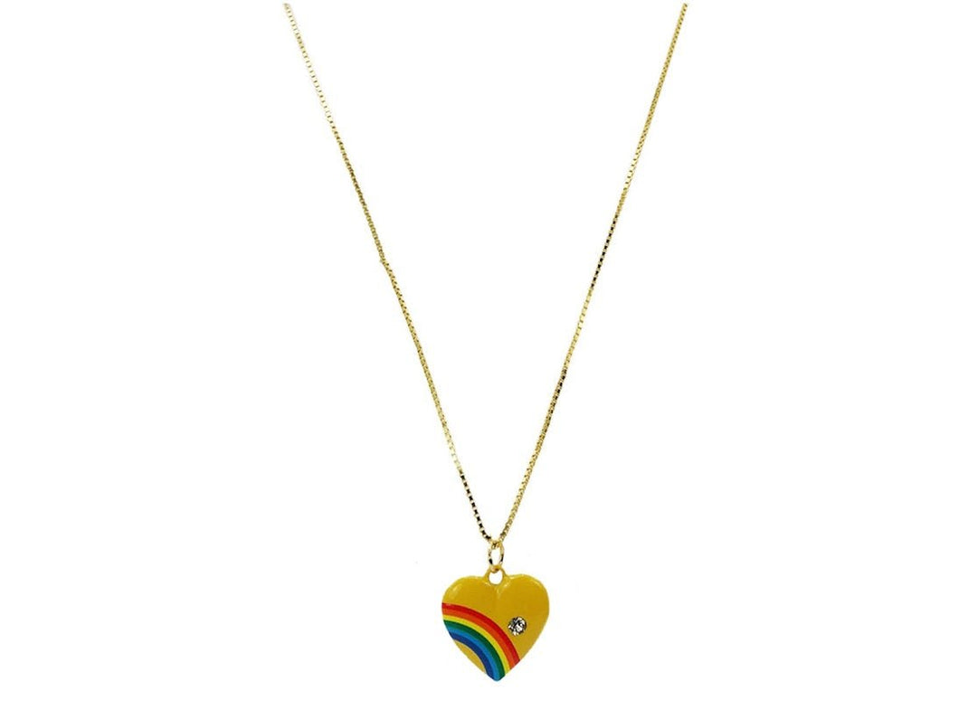Yellow Handpainted Heart Charm Necklace