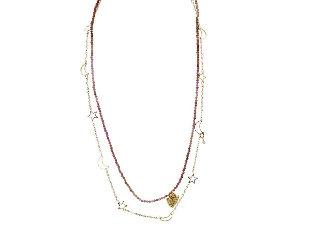 Moon and Stars Ruby-Layered Necklace