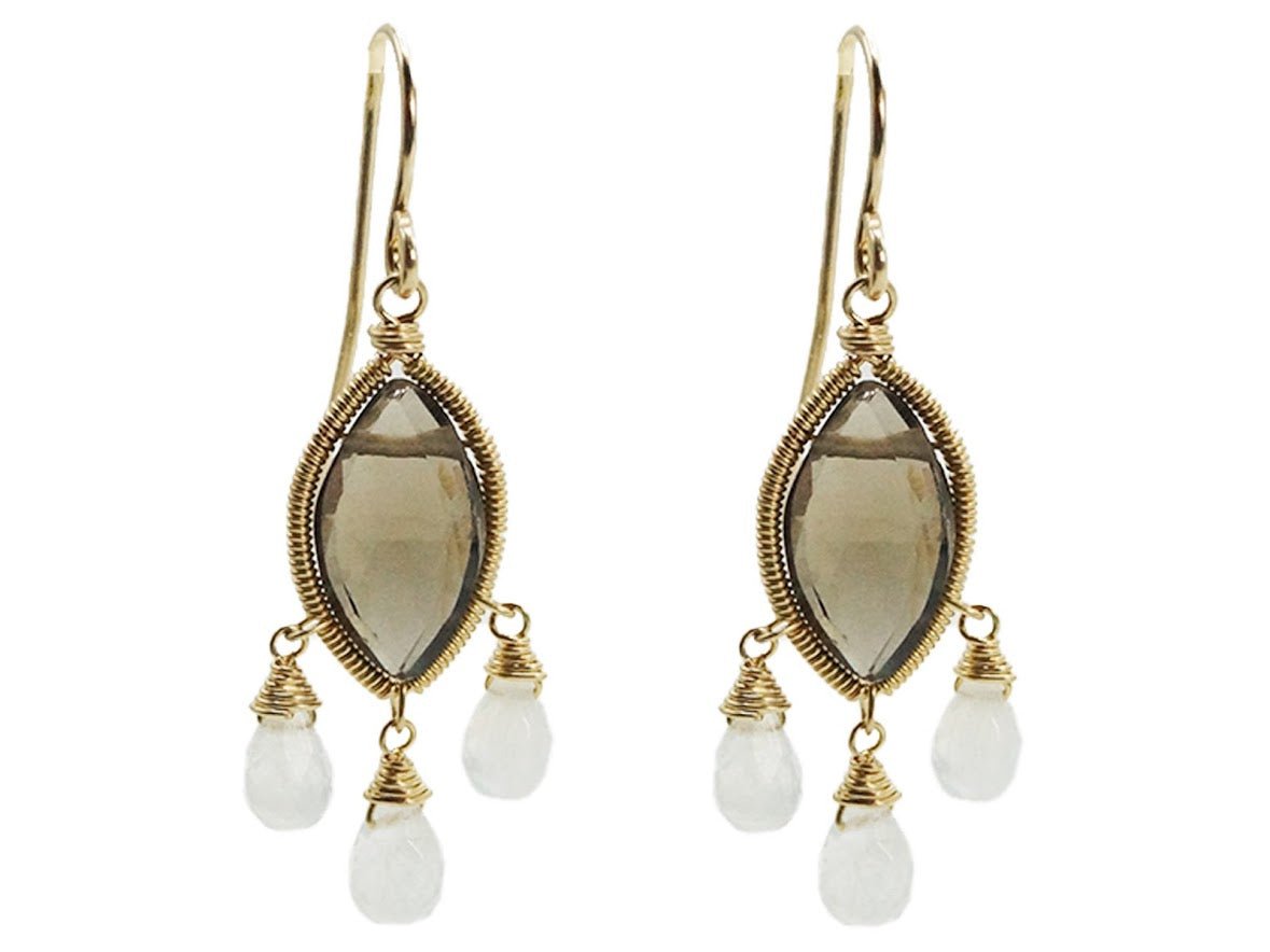 Smoky Topaz Earrings with Moonstone Drops