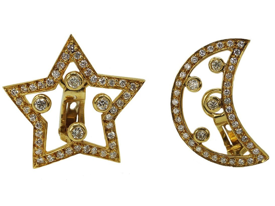 18k Sun and Moon Diamond Earrings