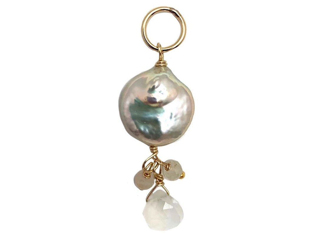 Large Coin Pearl with Moonstone Cluster Charm