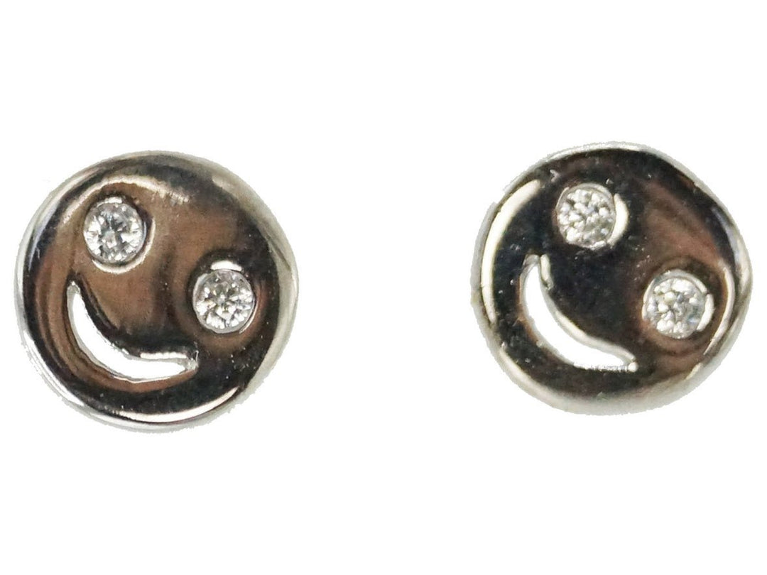 Silver Smiley Face Stud Earrings