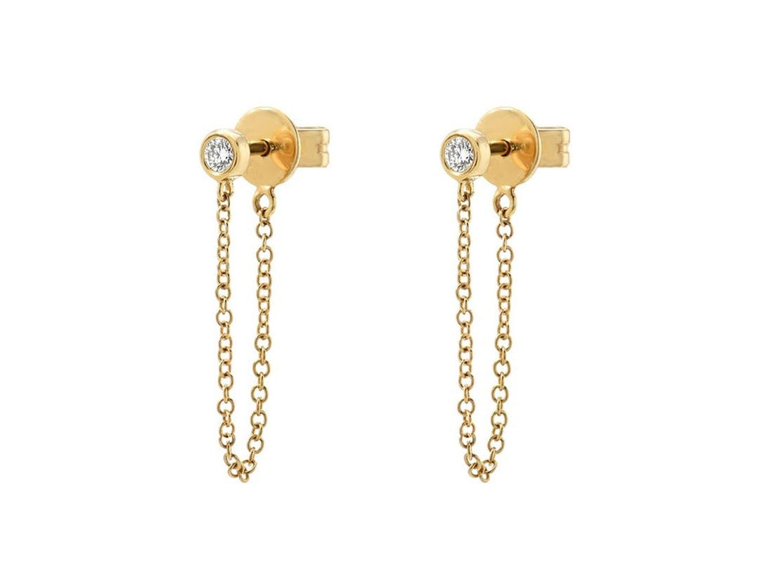 14k Diamond Stud Chain Earrings