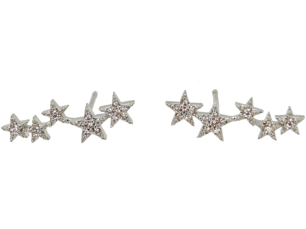 Silver Five Star Climber Earrings