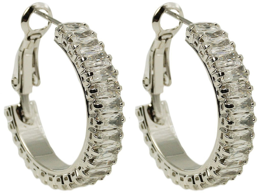 Silver Baguette CZ Hoop Earrings