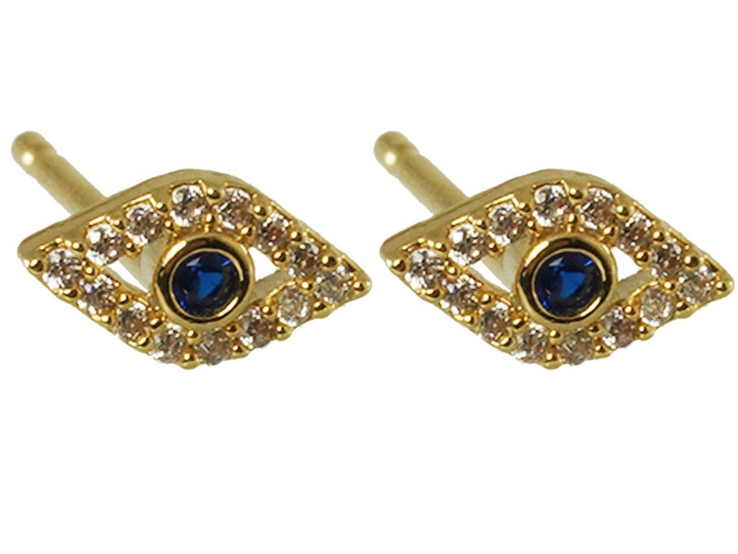 Gold CZ and Blue Crystal Evil Eye Earrings