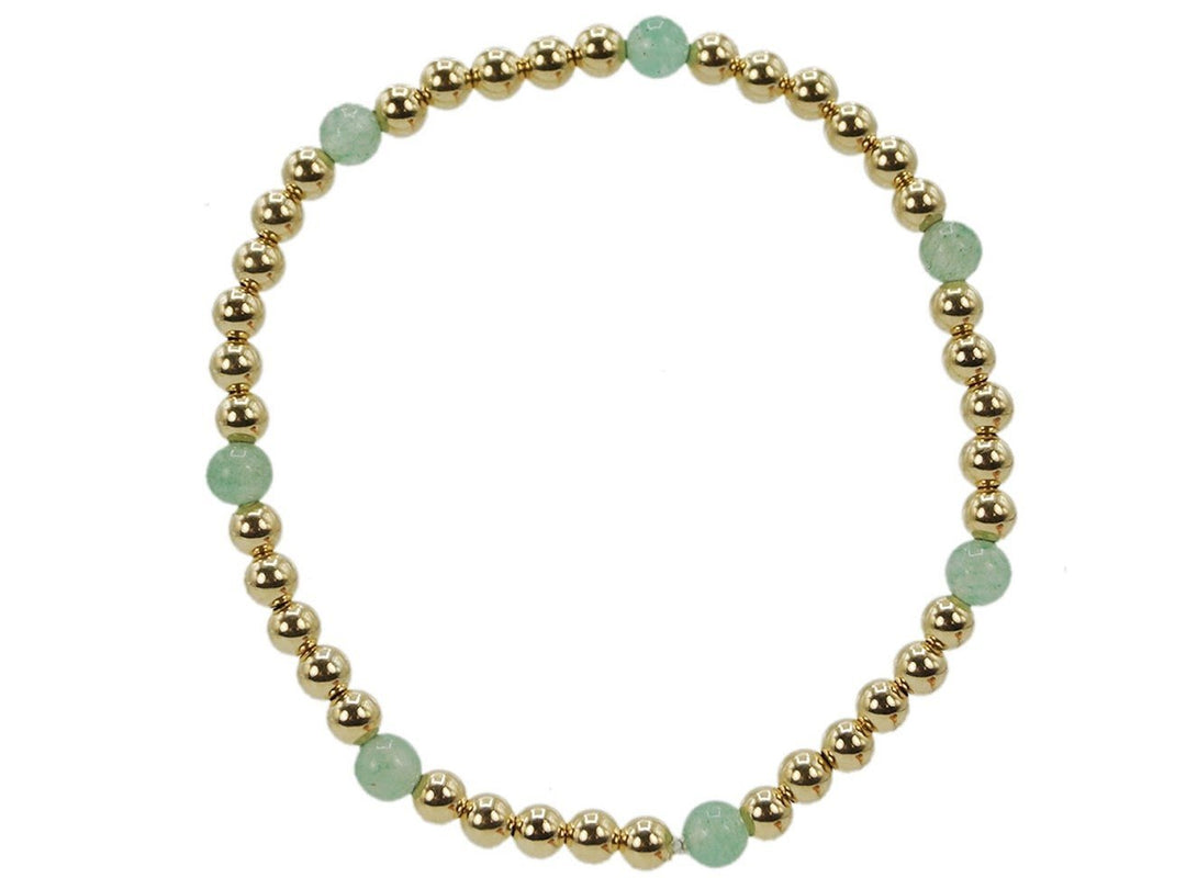 Gold 4mm Bead Bracelet with Pale Green Jade