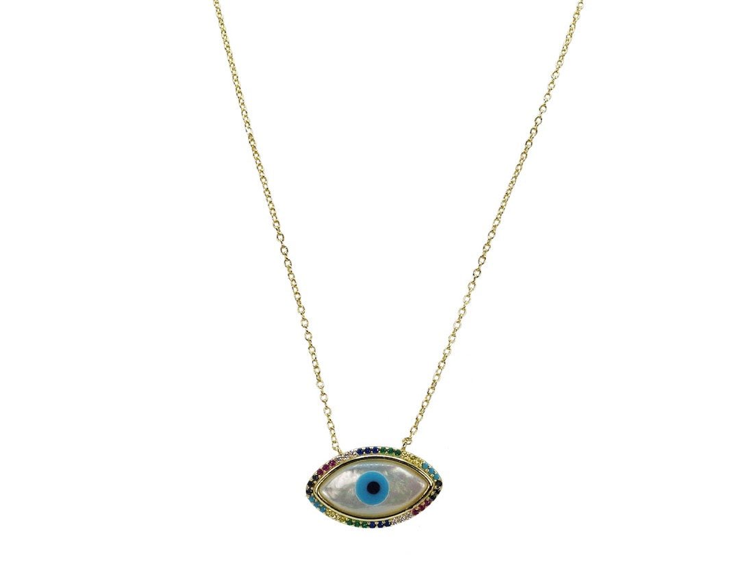 Rainbow MOP Evil Eye Necklace.