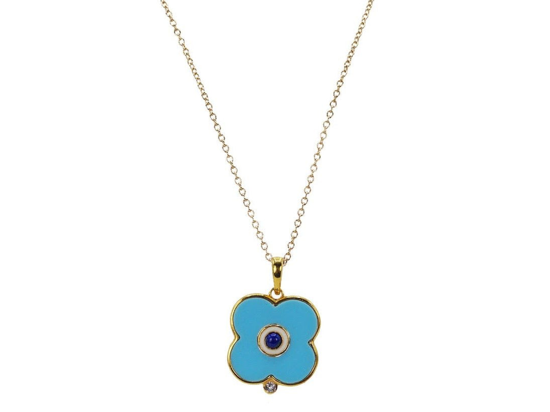 Turquoise Clover/Abstract Evil Eye Charm Necklace