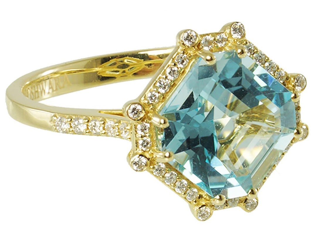 18k Blue Topaz Ring with Diamonds