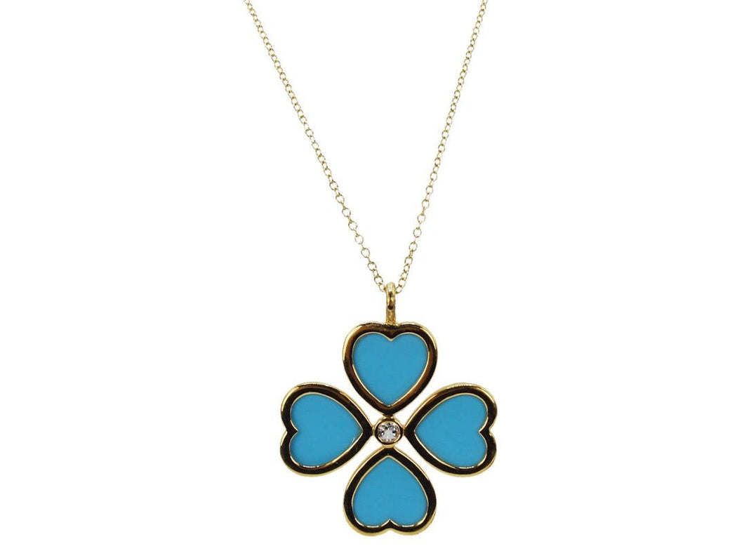 Turquoise Heart Clover Charm Necklace
