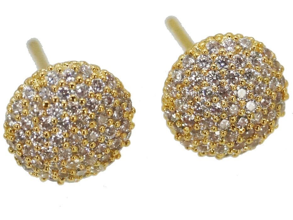 Gold CZ Button Stud Earrings