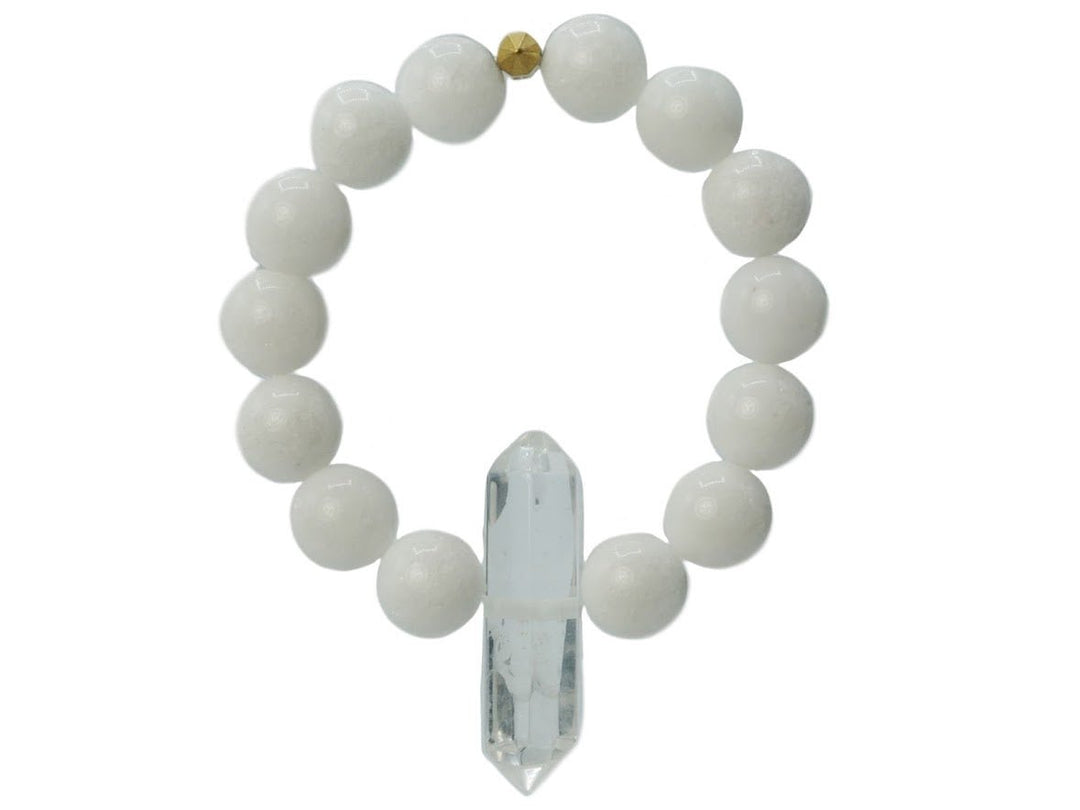 Clear Crystal Quartz Point with White Jade Bracelet