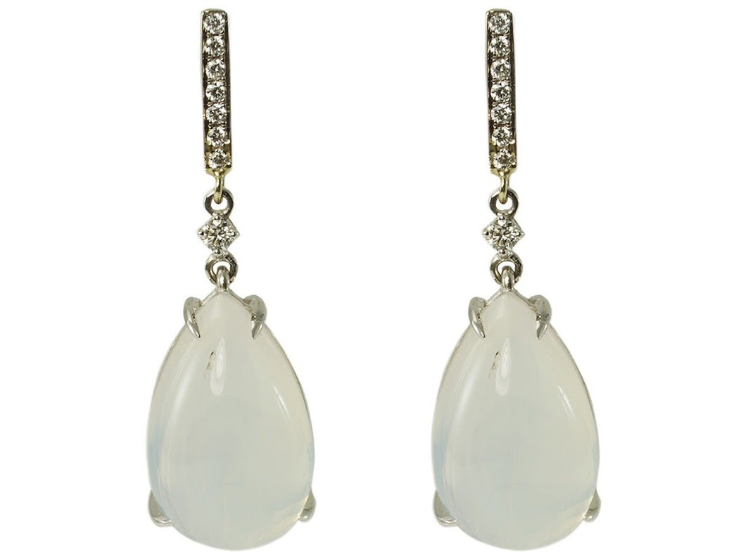 18k Moon Quartz Pear Drop Earrings with Diamond Bars